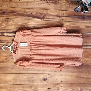 Simplee Dress Size Large NWT Sheer Sleeves Fully Lined Bodice Burnt Orange